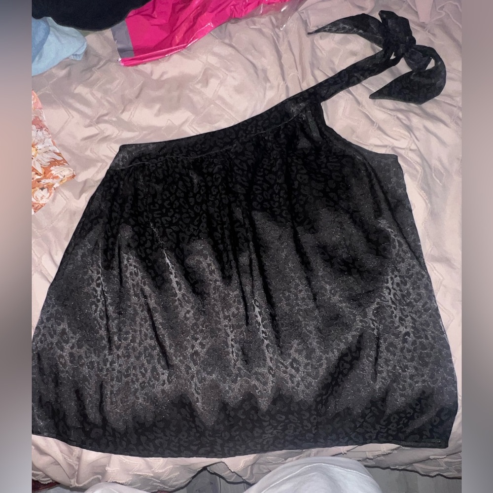 Black Leopard Print One-Shoulder Dress